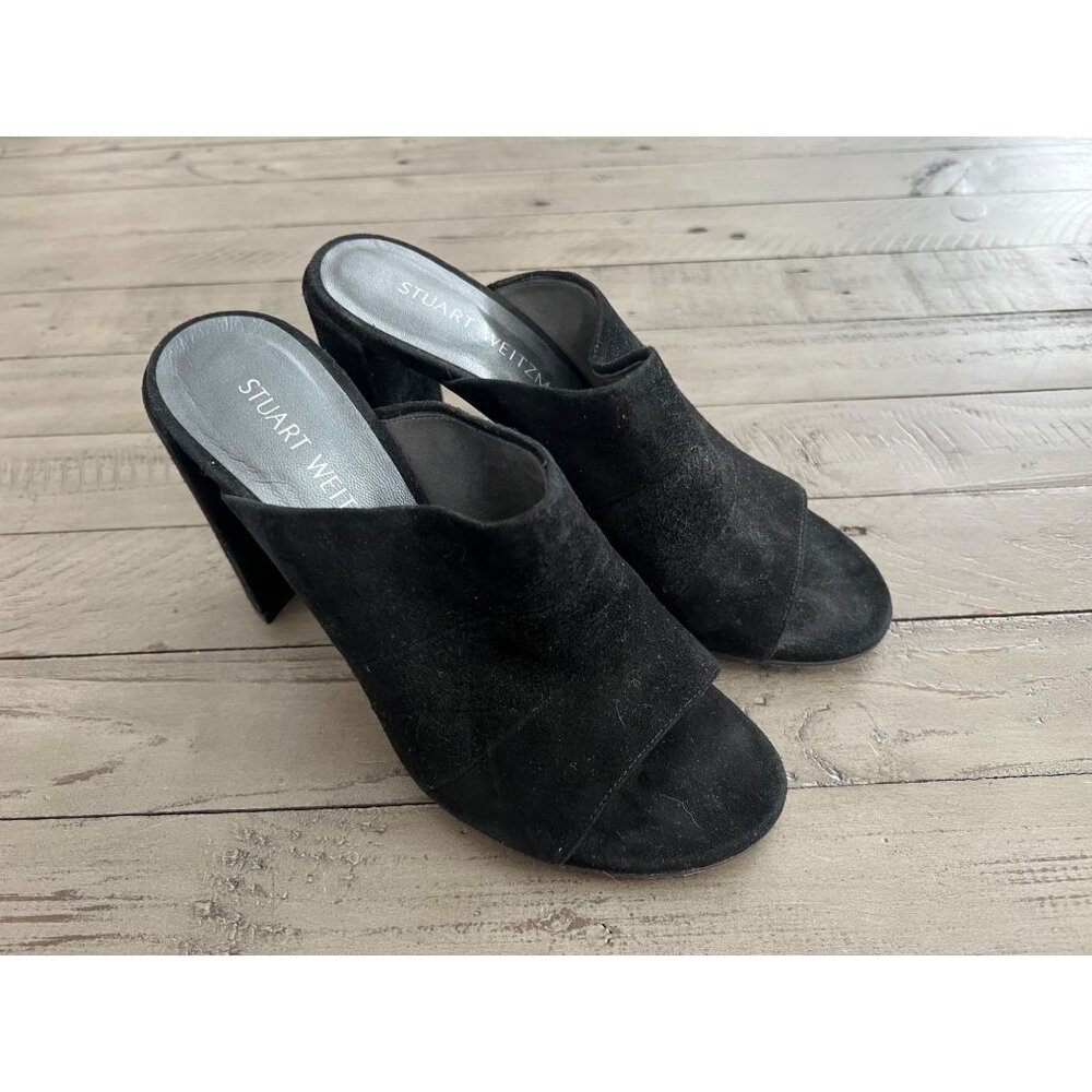 Stuart Weitzman Black Suede Sequel Open Toe Heele… - image 6